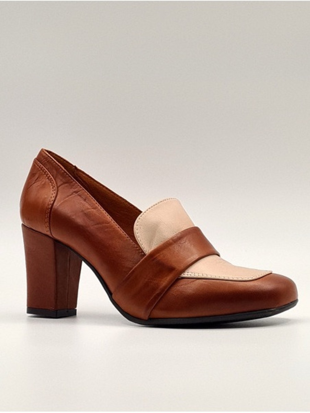 Miz Mooz Harlevy Boot, Brown and Cream Leather Block Heel Loafer, Size 41 / 10